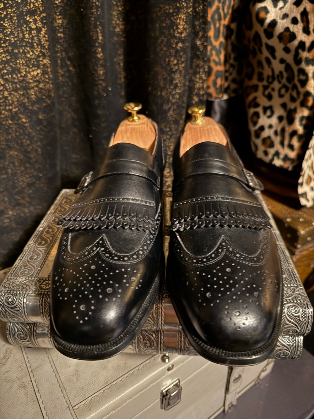 Moreschi Black Leather Kiltie Fringe Brogue Loafers